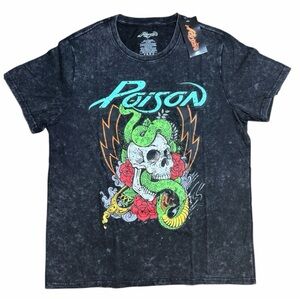NWT Poison Band Shirt Large Mineral Wash Skull Snake Graphic Tee Official